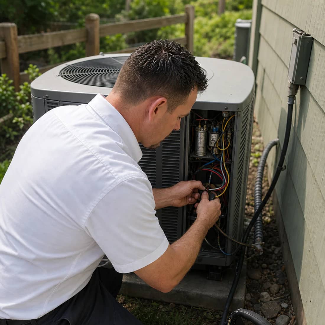 Branded portrait of Scott Berry beside outdoor HVAC equipment